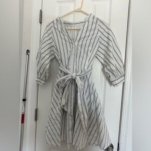 Striped Button-Up Dress with Belt